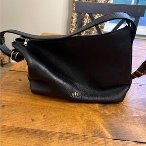 Portland Leather Black Pebbled Shoulder Bag with Gold Accents